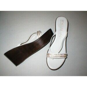 New Womens 10 Italian Shoemakers Crystals Wedge Sandals Platform Shoes White Brn